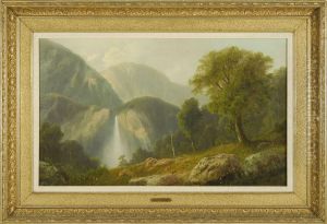 Expansive Mountain Landscape With Waterfall by George Gunther Hartwick
