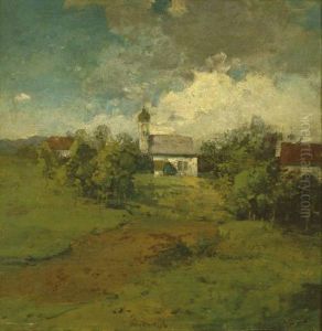 Barockes Kirchlein Und Hauser In Voralpiner Landschaft