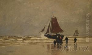 View Of Breton Figures By The Shore by George Wainwright Harvey