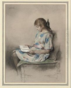 Portrait Of A Girl Reading by John Rabone Harvey