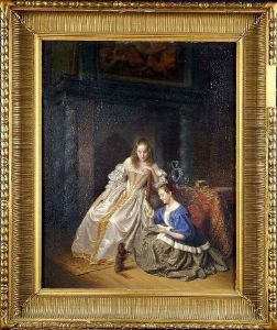 [deux Elegantes Nourrissant Un Chiot]