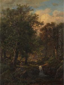 Forest Landscape With Figure Beside A Brook by William Stanley Haseltine