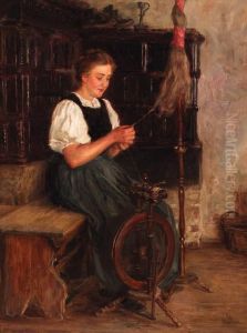 A Spinning German Peasant Woman by Wilhelm Hasemann