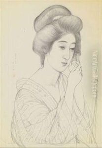 The Model Nakatani Tsuru Plumping Her Coiffure by Goyo Hashiguchi