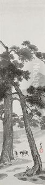 Traveler Passing Under Shoreline Pines - view 1