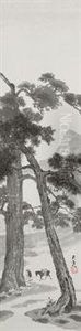 Traveler Passing Under Shoreline Pines by Goyo Hashiguchi
