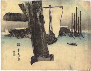 Bridge Pylon And Sailboats by Sadahide Hashimoto