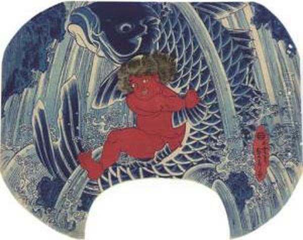 Kintoki Riding A Giant Carp - view 1