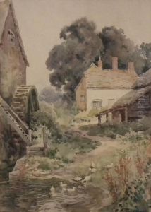 Cottage And Watermill by Ernest William Haslehurst