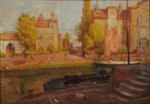 Fishing Boats And Barges OnA Dutch Canal,