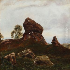 Danish Summer Landscape With A Dolmen, In The Background The Sea by Otto Haslund