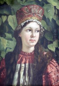 Woman Wearing An Ornate Hat by Vaslav Haspekel