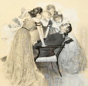 Funf Madchen Umschwarmen Einen Offizier by Fritz Hass