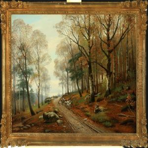 Forest Scenery Withforest Worker And Cart