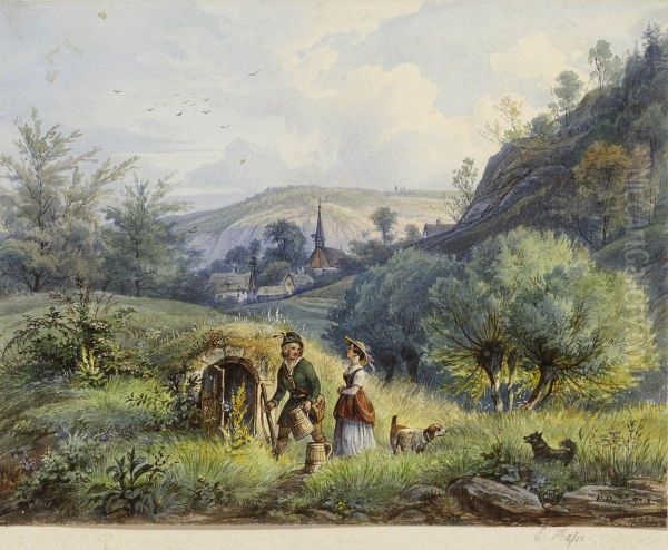 Bauernpaar Am Weinkeller. - view 1
