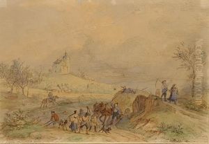Von Der Ernte Heimkehrende Bauern Im Sturm by Ernst Hasse