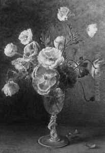 Poppies In A Glass Vase On A Ledge by Grace H. Hastie