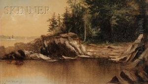 View Of A Cove With A Steamer In The Distance by George M. Hathaway