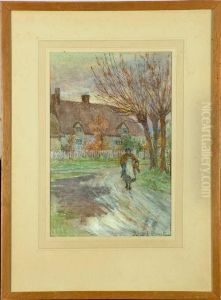 H*** Margetson 13 1/2in. X 9in. The Rain Is Over-a Village Street Scene Signed by Helen Howard Hatton