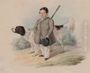 Portrait Of Favst Petrovich Makerovsky And His Dog by Eduard Petrovich Hau