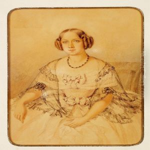 Young Woman In Summer Dress And Transparent Shawl by Fritz Thaulow
