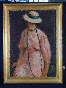 Junge Frau Mit Hut U. Rosa Kleid by Albert Haueisen