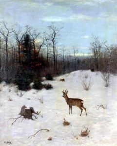 Winter Landscape With Deer