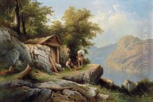 Partie Auf Der Hirschaualpe Mit Blick Auf Denhallstattersee by Carl Haunold