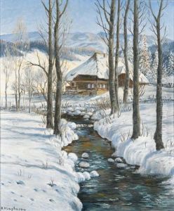Sonnige Winterlandschaft Mit Bach by Karl Hauptmann