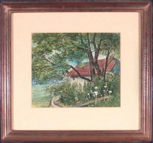 Blick Auf Ein Haus Am Chiemseeufer Hinter Baumen Und Buschen by Alfred Haushofer