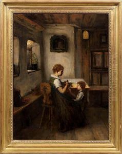 Bauerlicheinterieurszene Mit Mutter Und Kind In Der Stube by Franz Erdmann Haussler