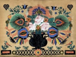 Blumenbouquet Mit Vogeln Und Herzen. Blumenbouquet Mit Vogeln Und Herzen.