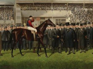 H.m. King Edward Vii's Minoru With Herbert Jones Up In The Winner's Circle At Epsom, 26 May 1909 by Alfred Charles Havell