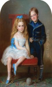 Double Portrait Of A Boy And A Girl by Edmund Havell Jnr.