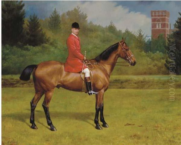 A Bay Hunter Ridden By A Jockey In Hunting Attire - view 1