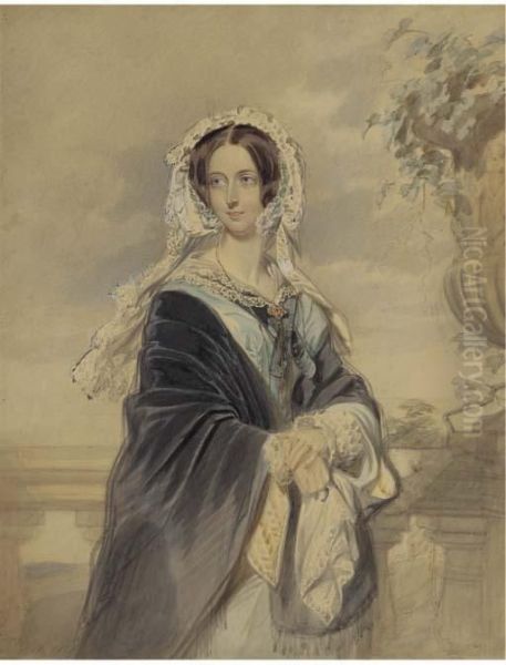 Portrait Of Queen Victoria, Three-quarter-length, Standing On The Terrace At Osborne House, Carrying Her Son Alfred Ernest Albert - view 1