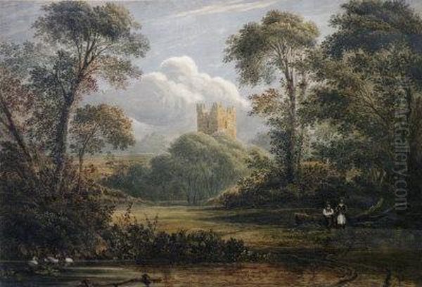 A Wooded River Landscape With Distant Castle - view 1