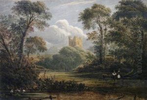 A Wooded River Landscape With Distant Castle