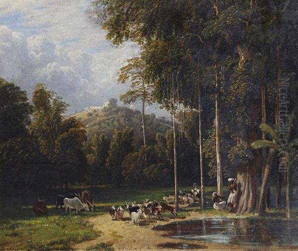 Indian Goatherds At Rest - view 1