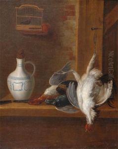 Still Life, Dead Game And A Jug On A Ledge by Johannes Haverkamp