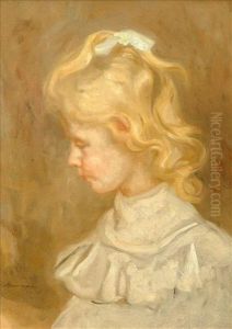 Portraitof A Young Girl In A White Dresshead And Shoulders by Hendrik Johannes Haverman