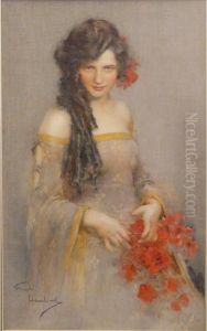Portrait Of Young Woman Holding Red Poppies
