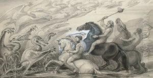 Battle Between Mythical Flying Beasts And Prehistoric Men by Benjamin Waterhouse Hawkins