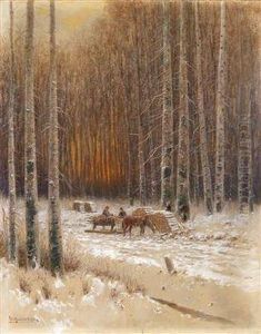 A Lumberjack Ina Wintery Timber Forest