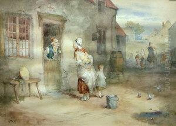 Village Street Scene With Figures By A Window - view 1