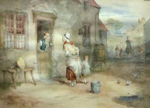 Village Street Scene With Figures By A Window Village Street Scene With Figures By A Window