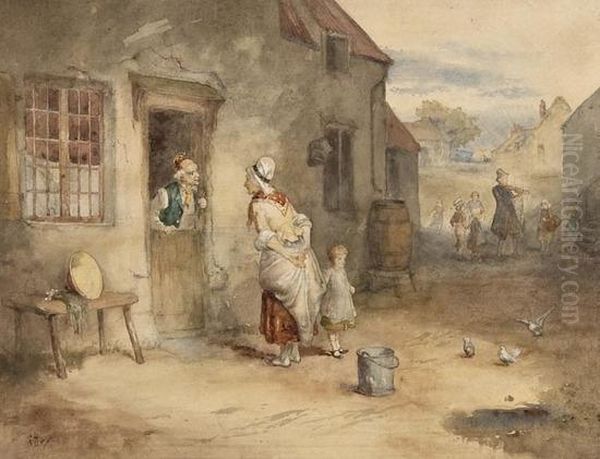 Village Scene With Figures Conversing, And A Wanderingminstrel - view 1