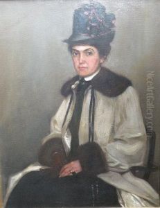 Portrait Of Mrs Hamilton Hay Wearing Hat And Coat With Fur Collar by James Hamilton Hay