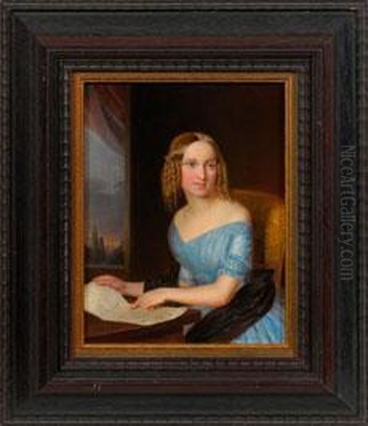 Biedermeier-bildnis Einer Jungen Dame In Hellblauem Seidenkleid - view 1