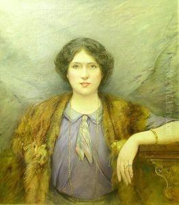 Portrait Of A Lady, Half Length, Wearing Purple Dress And Fur Shawl by Arthur Hayes